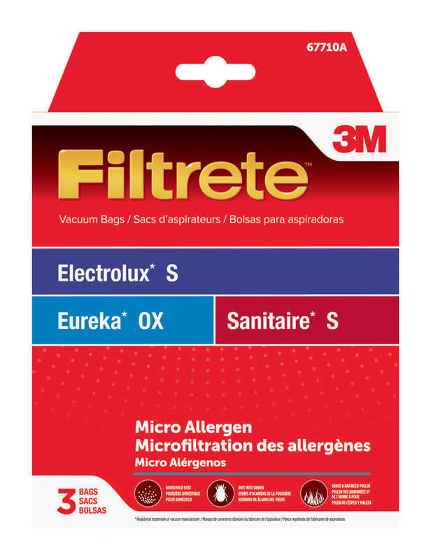 ELECTROLUX HOME CARE PRODUCTS INC, 3M Filtrete Vacuum Bag For Electrolux S/Eureka OX/Sanitaire S, Micro Allergen 3 pk