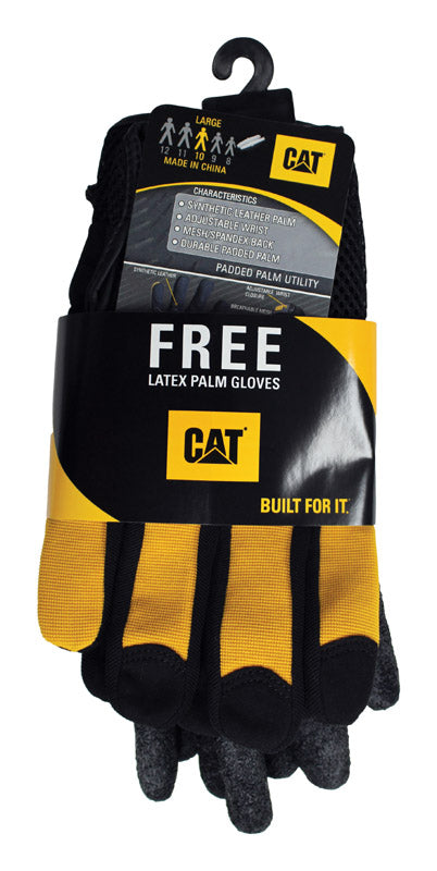 WEST CHESTER HOLDINGS LLC, CAT Men's Indoor/Outdoor Utility Work Gloves Black/Yellow XL 2 pk