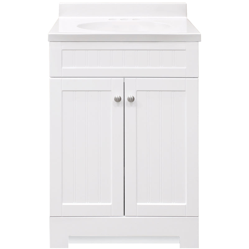 RSI HOME PRODUCTS, Continental Cabinets Single Satin White Vanity Combo 24 in.   W X 18 in.   D X 33-1/2 in.   H