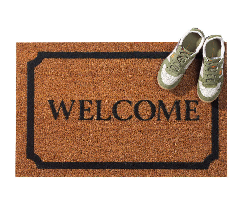 AMERICO MFG COMPANY LLC, DeCoir 18 in. L X 30 in. W Tan/Black Classic Welcome Border Entrance Mat