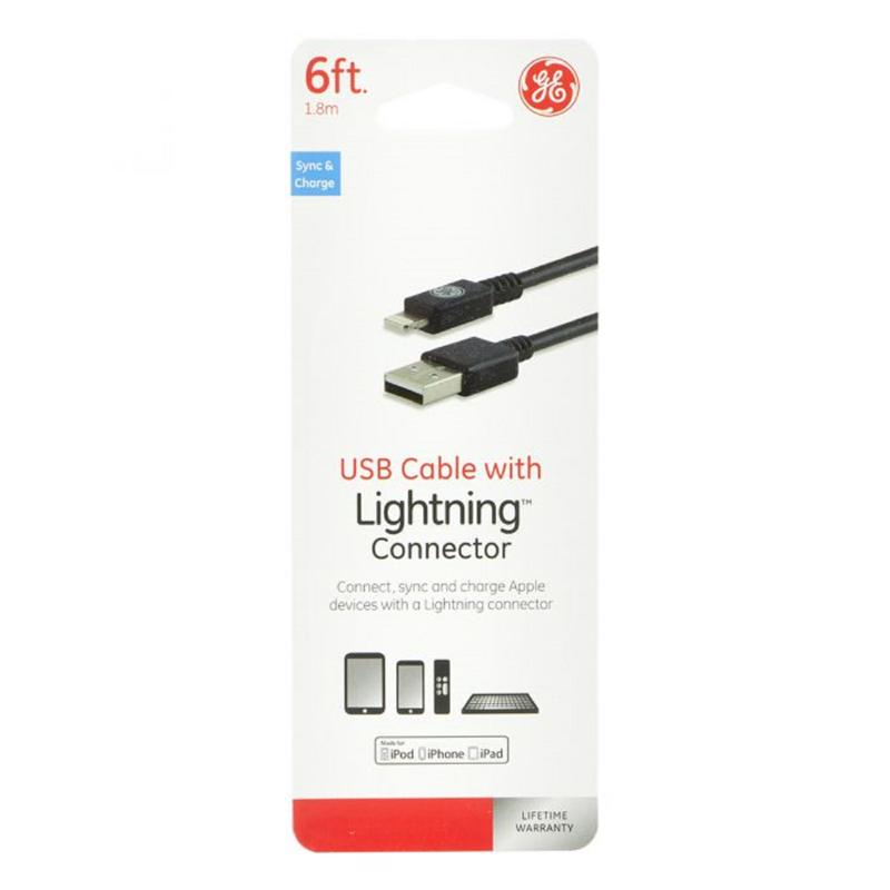 GE, GE Lightning 6 ft. L Lightning to USB Cables 1 pk