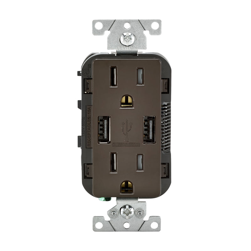 LEVITON MFG CO INC, Leviton Decora 15 amps 125 V Brown Outlet and USB Charger 5-15R