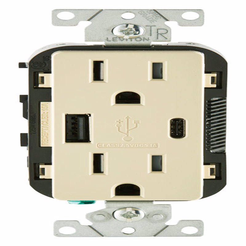 LEVITON MFG CO INC, Leviton Decora 15 amps 125 V Type A/C Duplex Ivory Outlet and USB Charger 5-15R 1 pk