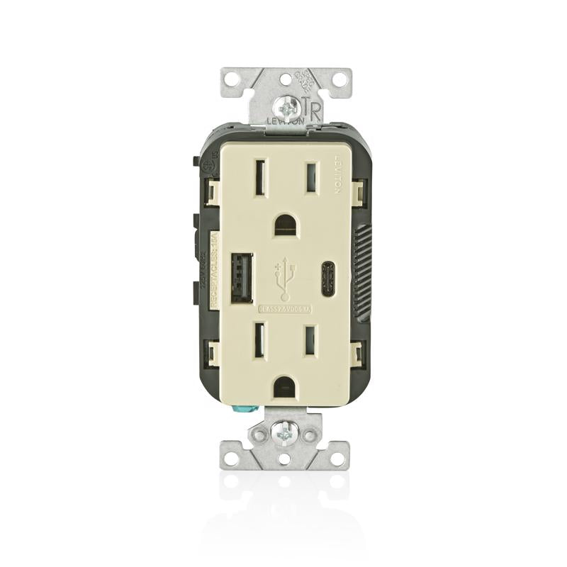 LEVITON MFG CO INC, Leviton Decora 15 amps 125 V Type A/C Duplex Ivory Outlet and USB Charger 5-15R 1 pk