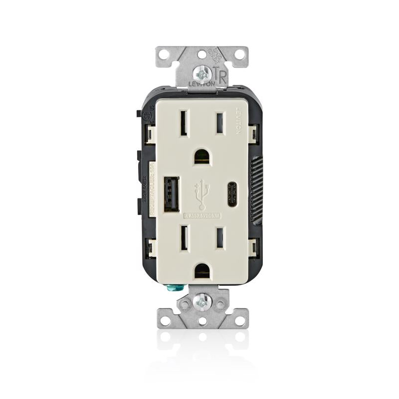 LEVITON MFG CO INC, Leviton Decora 15 amps 125 V Type A/C Duplex Light Almond Outlet and USB Charger 5-15R 1 pk