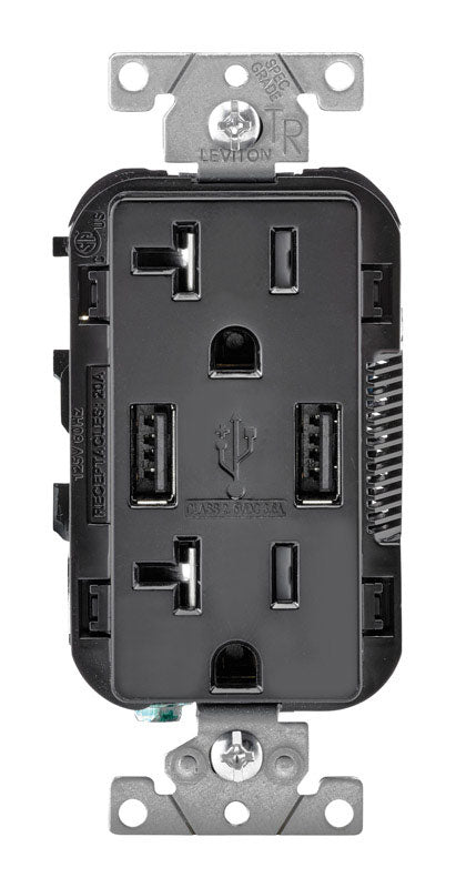 LEVITON MFG CO INC, Leviton Decora 20 amps 125 V Black Outlet and USB Charger 5-20R 1 pk