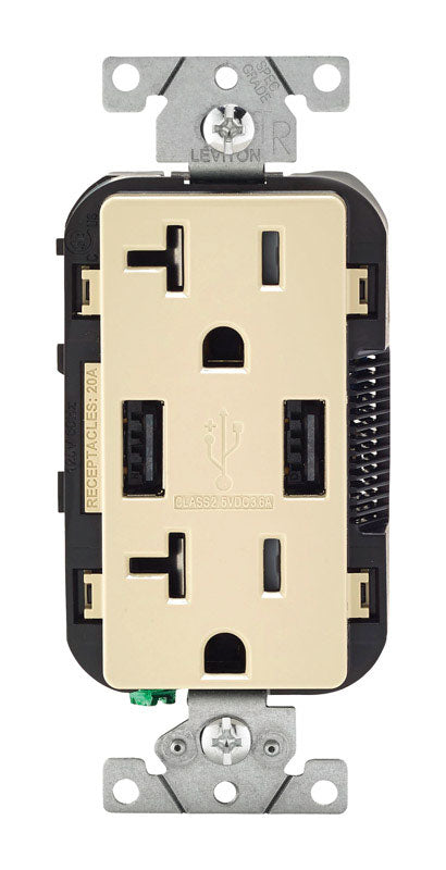 LEVITON MFG CO INC, Leviton Decora 20 amps 125 V Type A Ivory Outlet and USB Charger 5-20R 1 pk