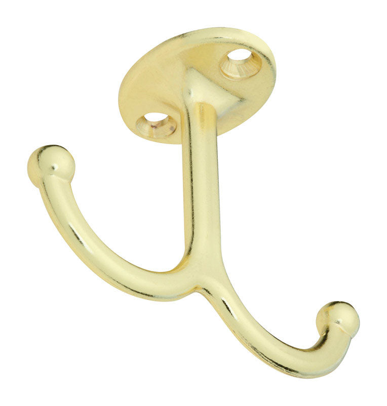 NATIONAL MFG SALES CO, National Hardware Brass Plated Zinc Undershelf Coat Hook 35 lb. cap. 2 pk