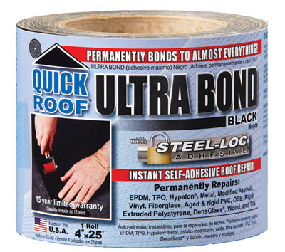 COFAIR PRODUCTS, Quick Roof Ultra Bond 4 in. W X 25 ft. L Tape Self-Adhesive Roof Repair Black