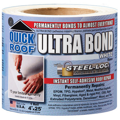 COFAIR PRODUCTS, Quick Roof Ultra Bond White Tape Self Stick Instant Waterproof Repair & Flashing 4 W in. x 25 L ft.