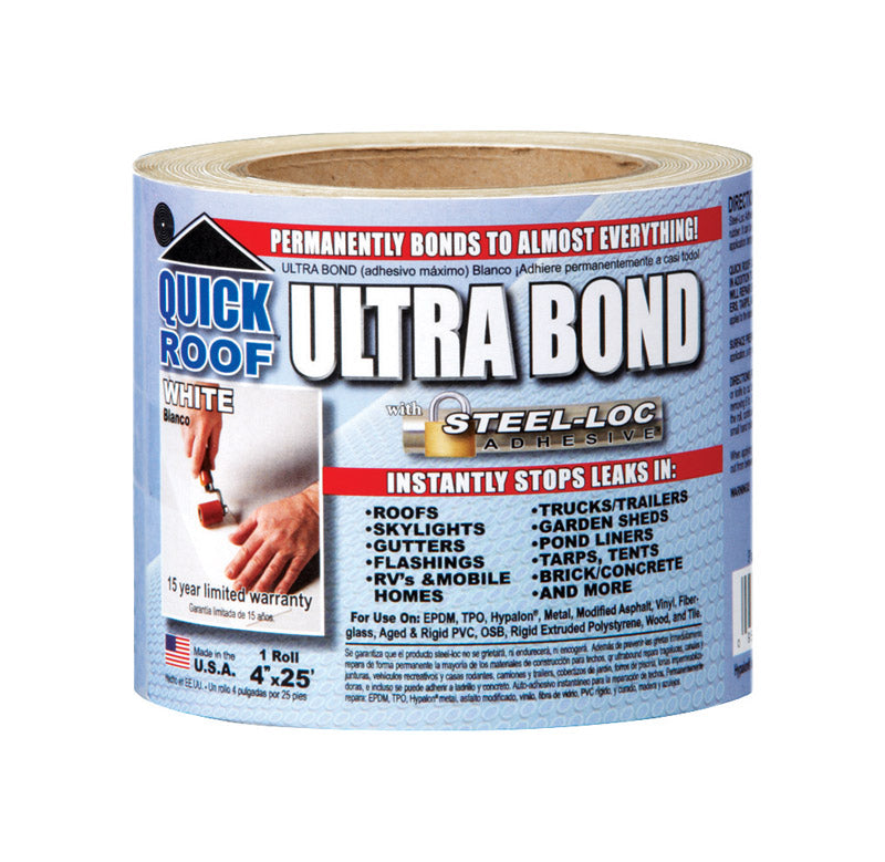 COFAIR PRODUCTS, Quick Roof Ultra Bond White Tape Self Stick Instant Waterproof Repair & Flashing 4 W in. x 25 L ft.