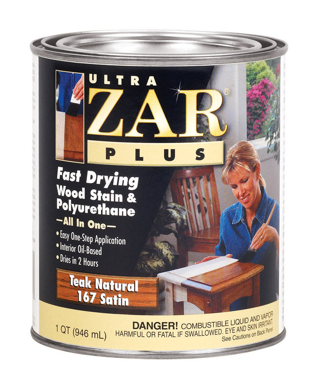 UNITED GILSONITE LABS, ULTRA ZAR Plus Satin Teak Natural Oil-Based Fast-Drying Wood Stain and Polyurethane 1 qt. (Pack of 4)