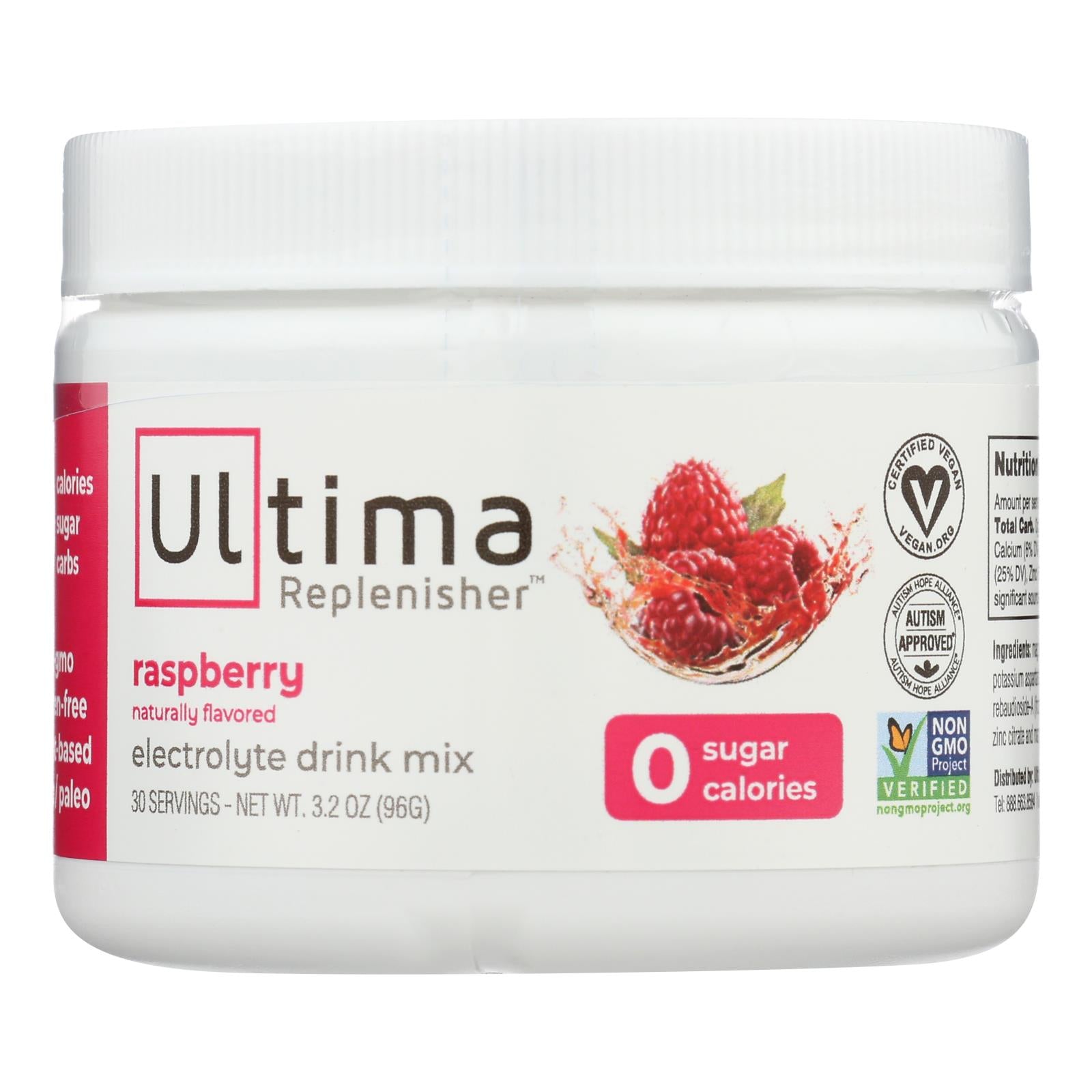 Ultima Replenisher, Ultima Replenisher Electrolyte Powder - Raspberry - Can - 3.4 oz