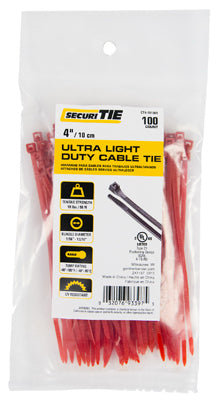 Ecm Industries Llc, Ultra Light Duty Cable Tie, Red, 4-In., 100-Pk.