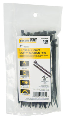 Ecm Industries Llc, Ultra Light Duty Cable Tie, UV Black, 4-In., 100-Pk.