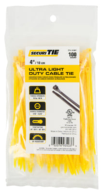 Ecm Industries Llc, Ultra Light Duty Cable Tie, Yellow, 4-In., 100-Pk.