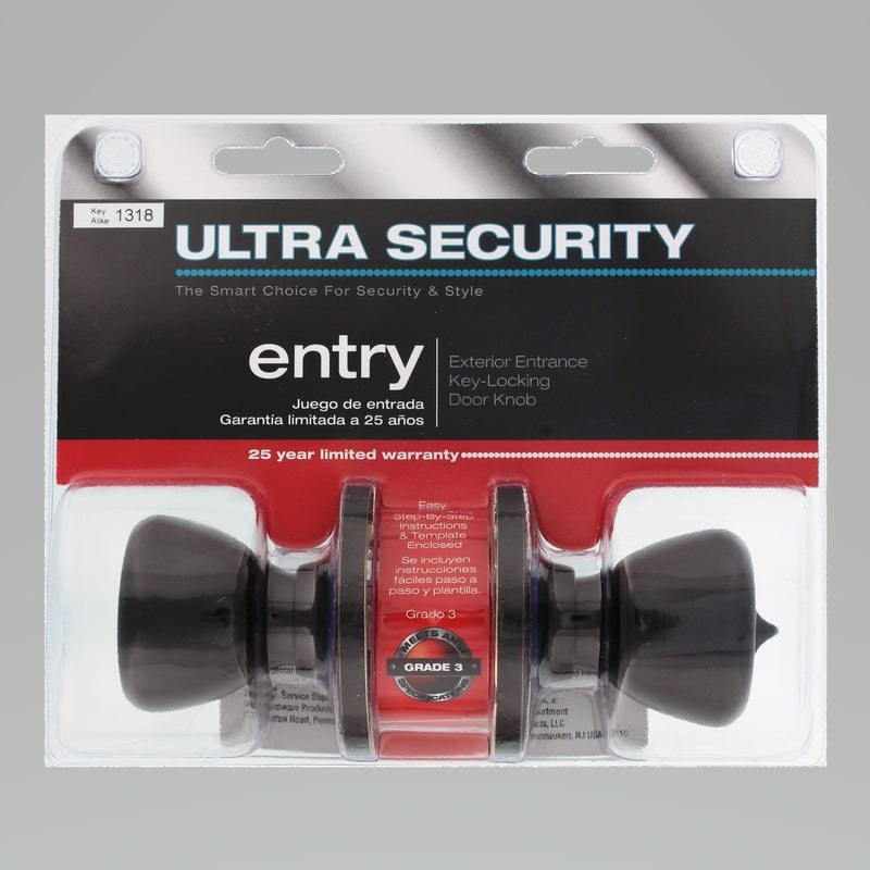 WORLD AND MAIN CRANBURY LLC, Ultra Security Oil Rubbed Bronze Entry Knobs KW1 1-3/4 in.