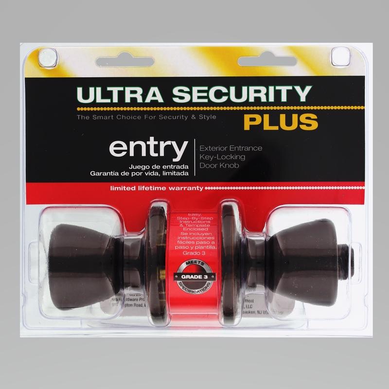 WORLD AND MAIN CRANBURY LLC, Ultra Security Plus Aged Bronze Entry Knobs KW1 1-3/4 in.