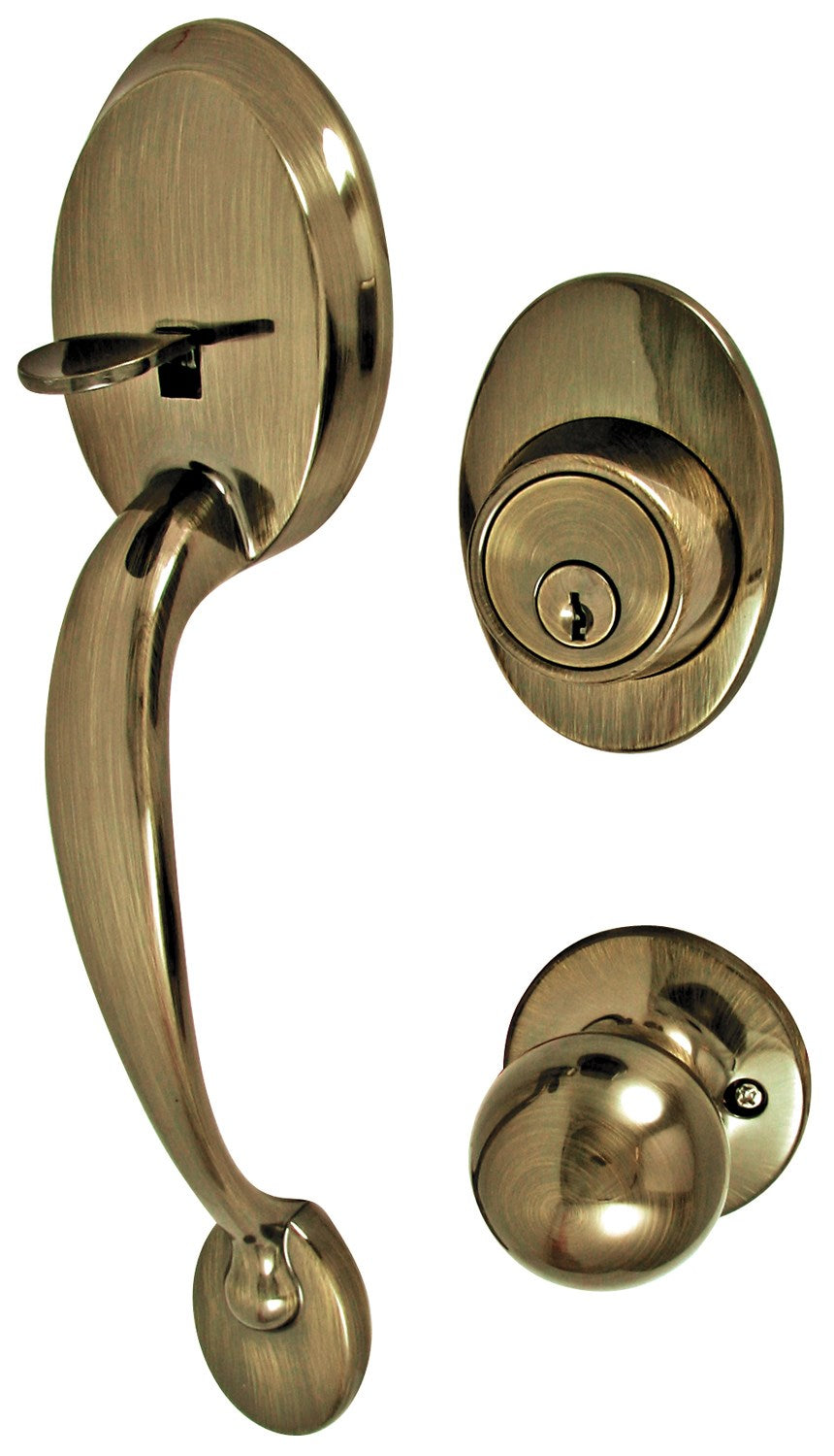 WORLD AND MAIN CRANBURY LLC, Ultra Security Plus Antique Brass Entry Handleset KW1 1-3/4 in.