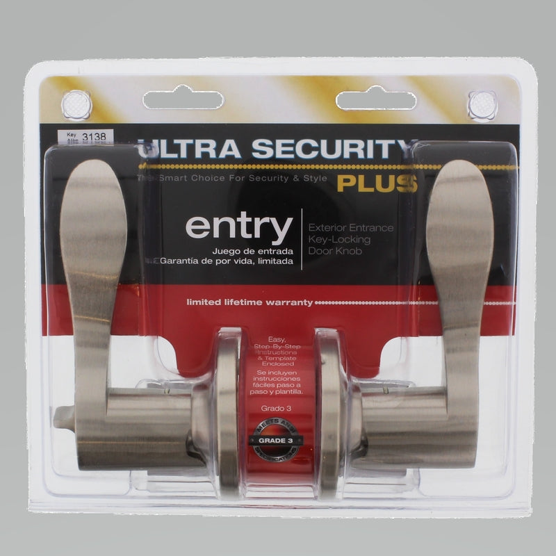 WORLD AND MAIN CRANBURY LLC, Ultra Security Plus Lexington Satin Nickel Entry Lever KW1 1-3/4 in.