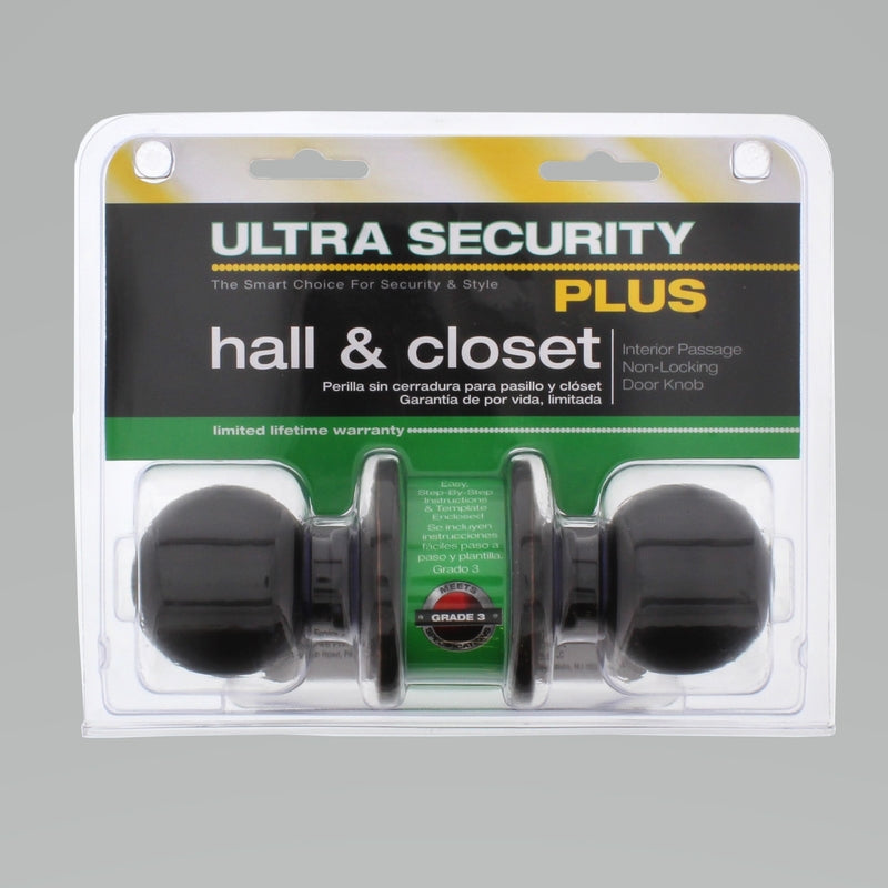 WORLD AND MAIN CRANBURY LLC, Ultra Security Plus Oil Rubbed Bronze Passage Knob Right or Left Handed