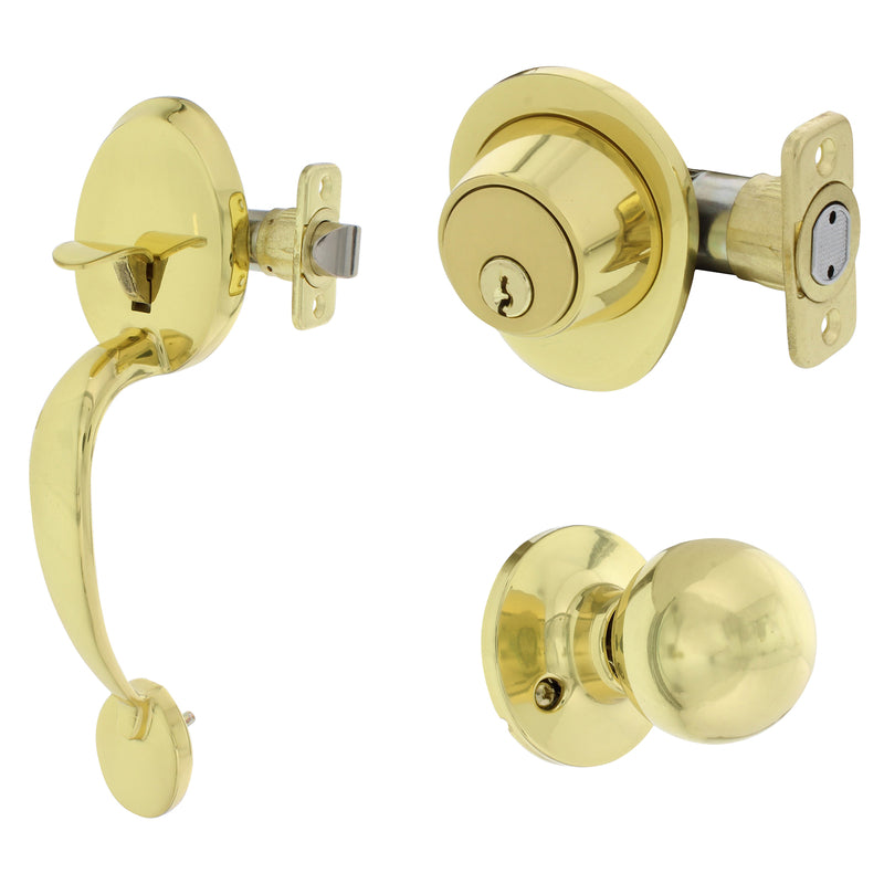 WORLD AND MAIN CRANBURY LLC, Ultra Security Plus Polished Brass Entry Handleset KW1 1-3/4 in.