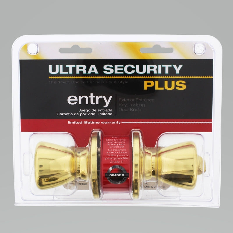 WORLD AND MAIN CRANBURY LLC, Ultra Security Plus Polished Brass Entry Knobs KW1 1-3/4 in.