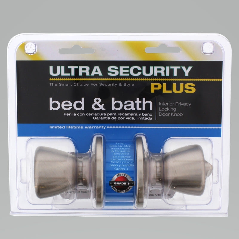 WORLD AND MAIN CRANBURY LLC, Ultra Security Plus Rittenhouse Satin Nickel Bed and Bath Knob Right or Left Handed