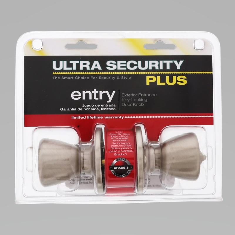 WORLD AND MAIN CRANBURY LLC, Ultra Security Plus Rittenhouse Satin Nickel Entry Knobs KW1 1-3/4 in.