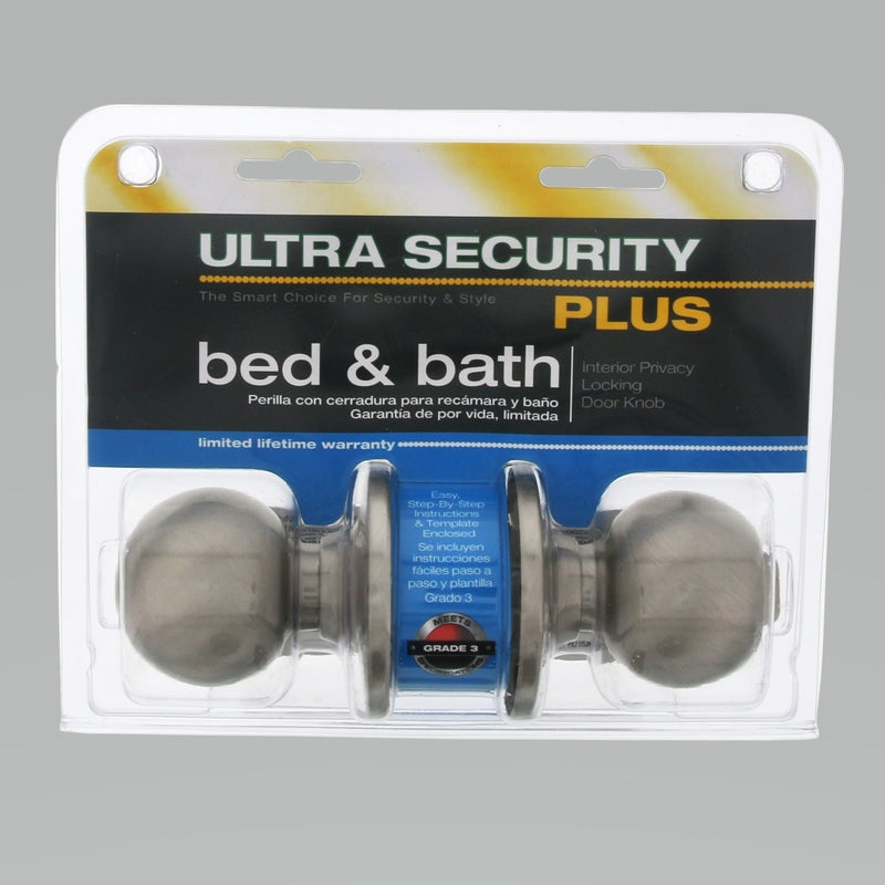 WORLD AND MAIN CRANBURY LLC, Ultra Security Plus Satin Nickel Bed and Bath Knob Right or Left Handed