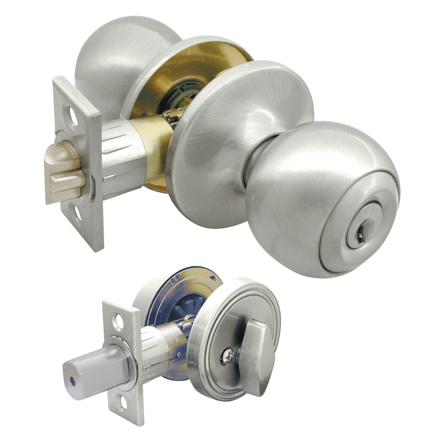 WORLD AND MAIN CRANBURY LLC, Ultra Security Plus Satin Nickel Deadbolt and Entry Door Knob KW1 1-3/4 in.