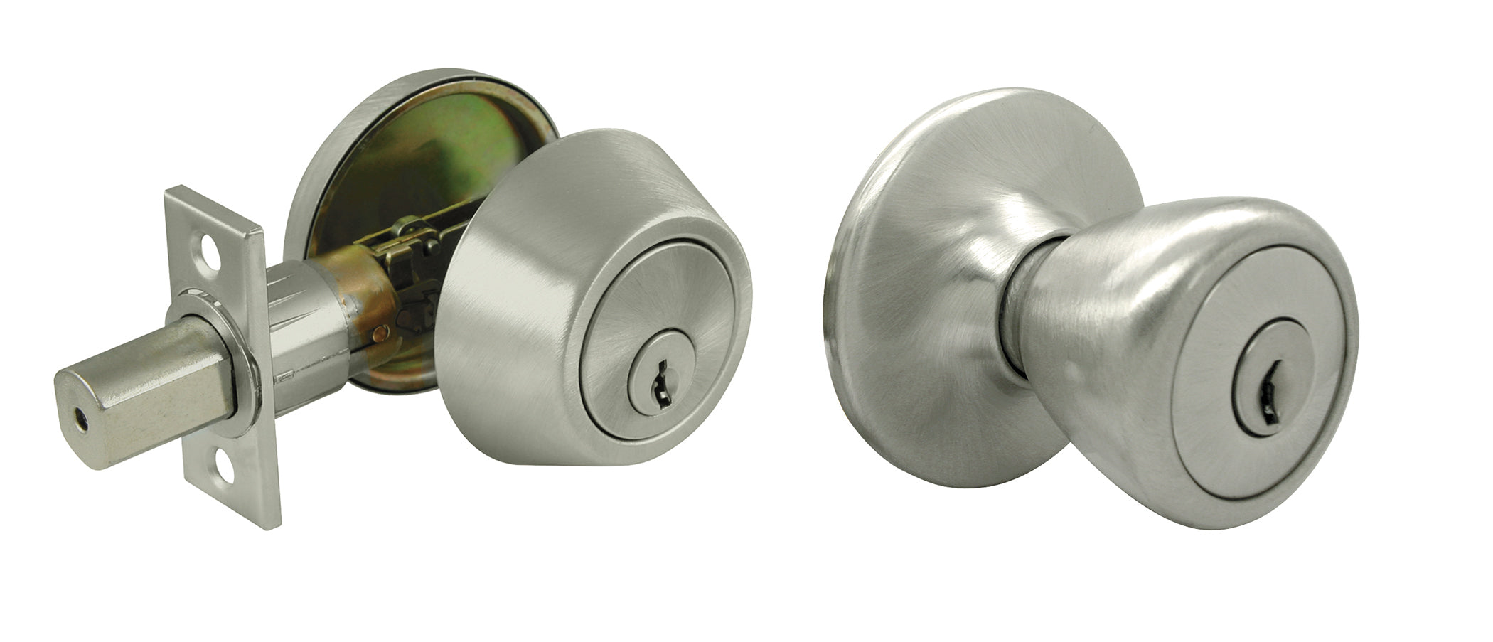 WORLD AND MAIN CRANBURY LLC, Ultra Security Plus Satin Nickel Entry Lock and Single Cylinder Deadbolt KW1 1-3/4 in.