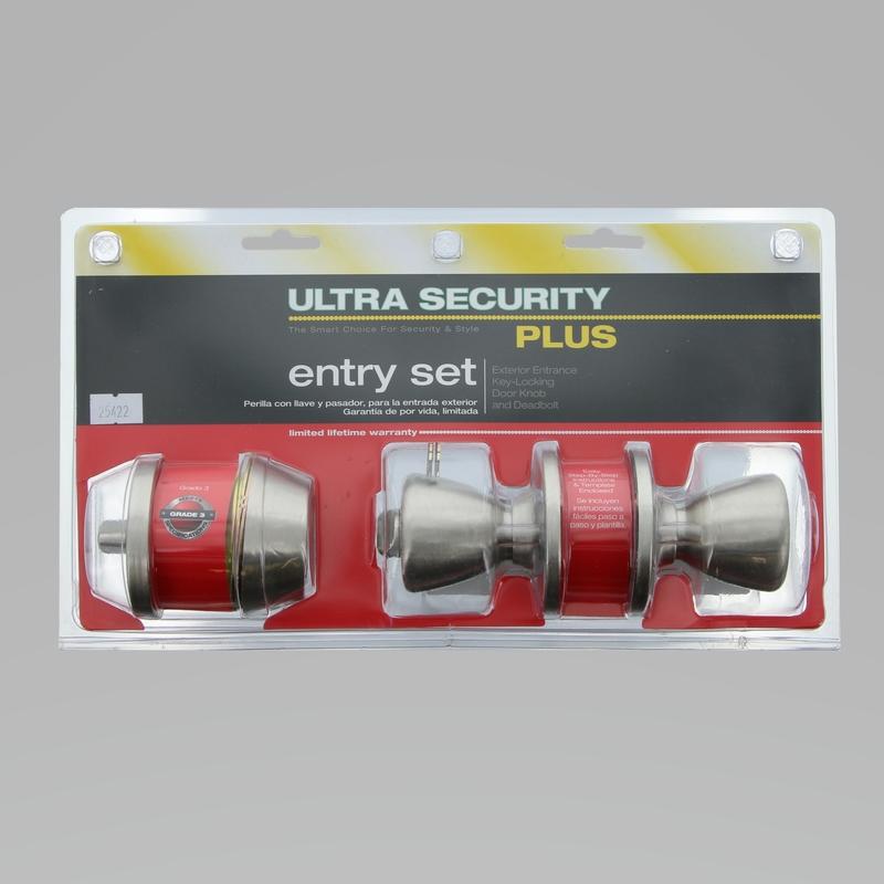 WORLD AND MAIN CRANBURY LLC, Ultra Security Plus Satin Nickel Entry Lock and Single Cylinder Deadbolt KW1 1-3/4 in.