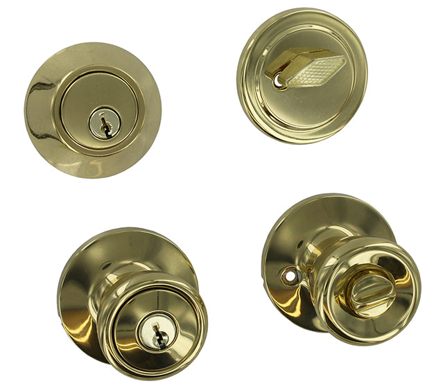 WORLD AND MAIN CRANBURY LLC, Ultra Security Polished Brass Deadbolt and Entry Door Knob KW1 1-3/4 in.