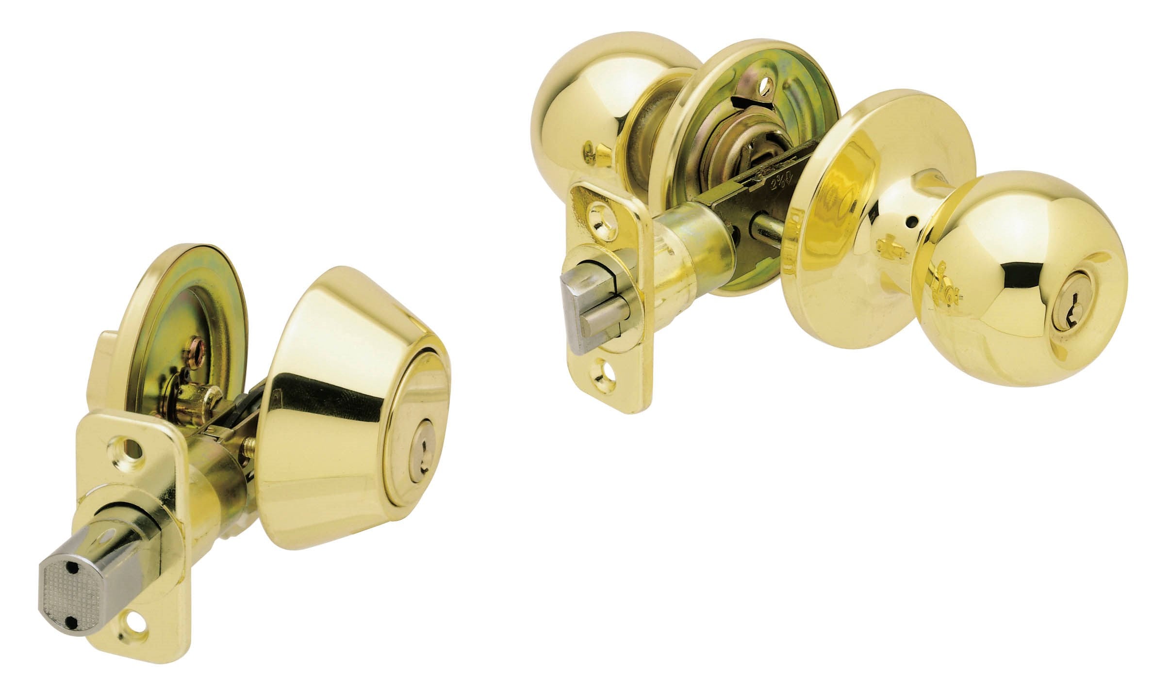 WORLD AND MAIN CRANBURY LLC, Ultra Security Polished Brass Deadbolt and Entry Door Knob KW1 1-3/4 in.