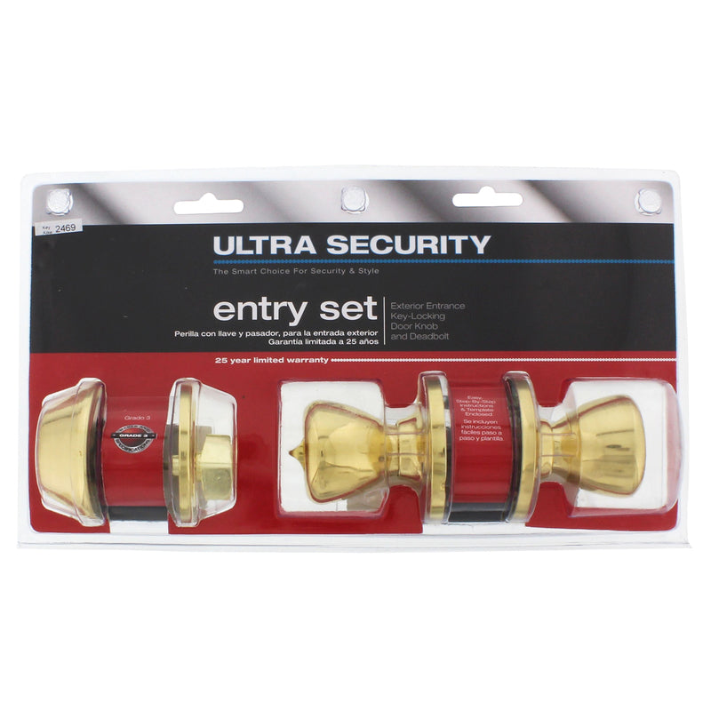 WORLD AND MAIN CRANBURY LLC, Ultra Security Polished Brass Deadbolt and Entry Door Knob KW1 1-3/4 in.