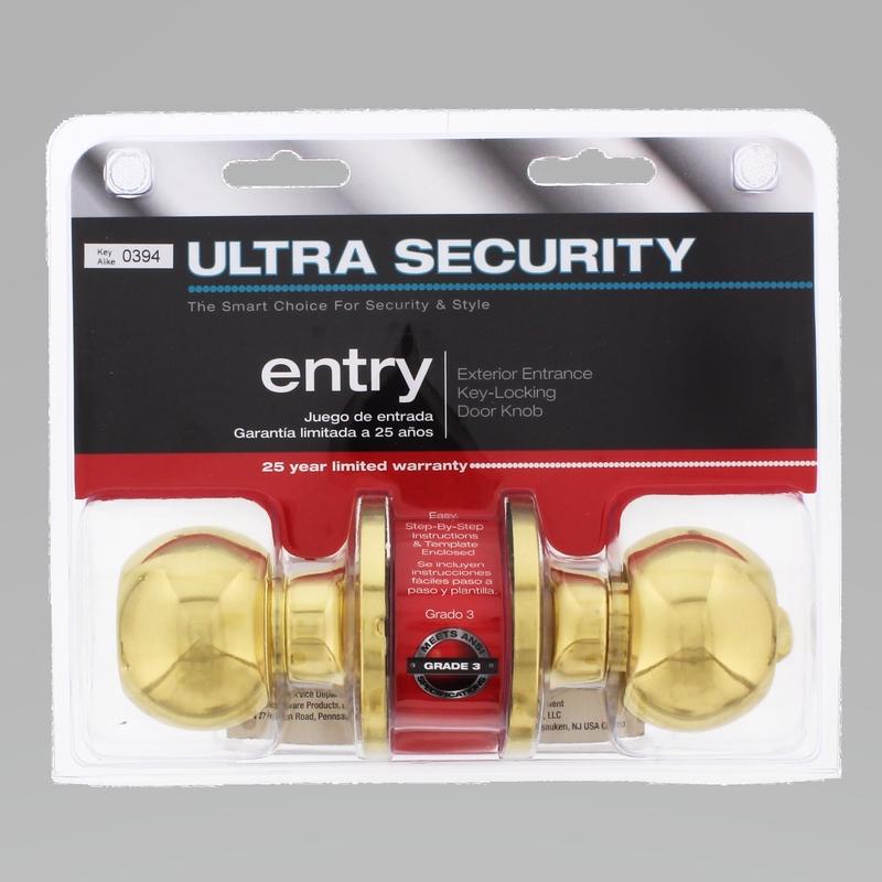 WORLD AND MAIN CRANBURY LLC, Ultra Security Polished Brass Entry Knobs KW1 1-3/4 in.