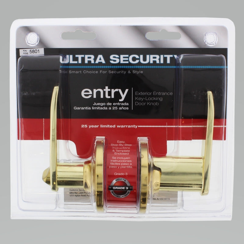 WORLD AND MAIN CRANBURY LLC, Ultra Security Polished Brass Entry Lever KW1 1-3/4 in.