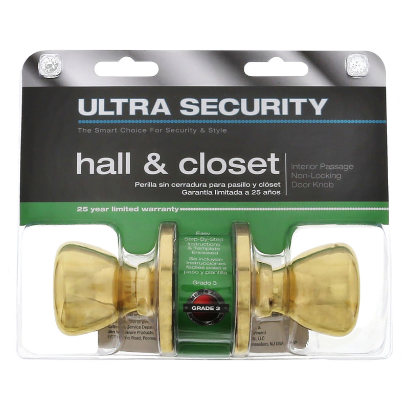 WORLD AND MAIN CRANBURY LLC, Ultra Security Polished Brass Passage Knob Right or Left Handed