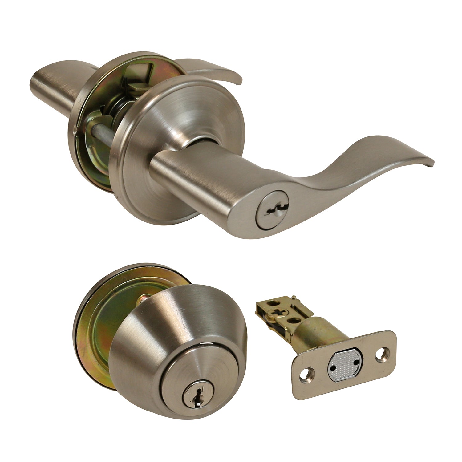 WORLD AND MAIN CRANBURY LLC, Ultra Security Satin Nickel Deadbolt and Entry Door Knob KW1 1-3/4 in.