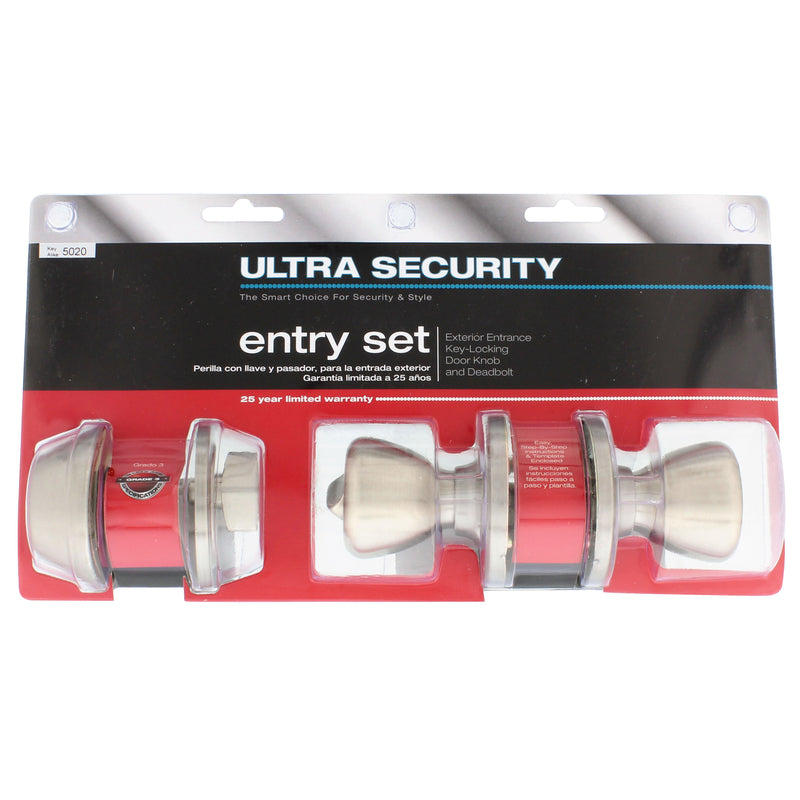 WORLD AND MAIN CRANBURY LLC, Ultra Security Satin Nickel Deadbolt and Entry Door Knob KW1 1-3/4 in.