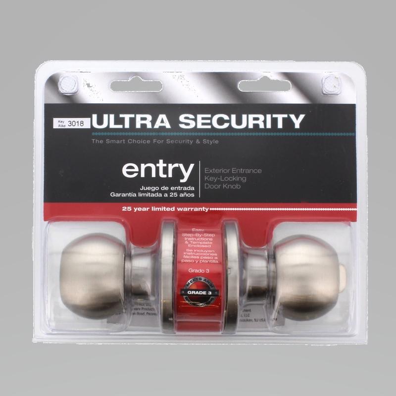 WORLD AND MAIN CRANBURY LLC, Ultra Security Satin Nickel Entry Knobs KW1 1-3/4 in.