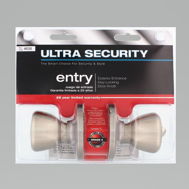 WORLD AND MAIN CRANBURY LLC, Ultra Security Satin Nickel Entry Knobs KW1 1-3/4 in.