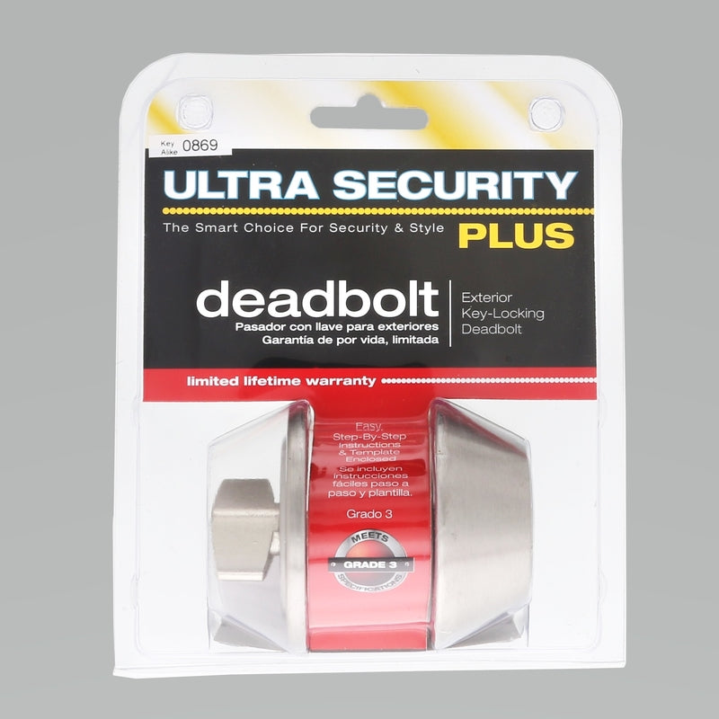 WORLD AND MAIN CRANBURY LLC, Ultra Security Satin Nickel Metal Single Cylinder Deadbolt