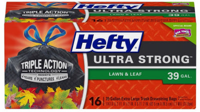 Reynolds Consumer Products, Ultra Strong Heavy-Duty Drawstring Lawn & Leaf Bags, Black, 16-Ct., 39-Gal.