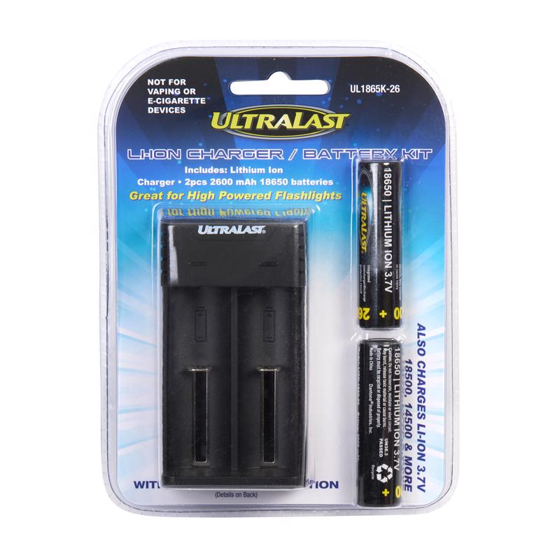 DANTONA INDUSTRIES INC, UltraLast Lithium Ion 18650 3.7 V 2.6 Ah Rechargeable Batteries and Charger Set UL1865K-26 3 pk