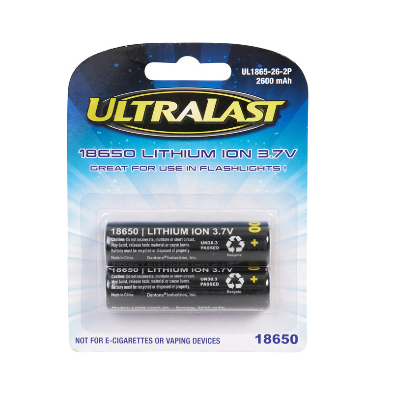 DANTONA INDUSTRIES INC, Ultralast Lithium Ion 18650 3.7 V 2600 Ah Rechargeable Battery 2 pk