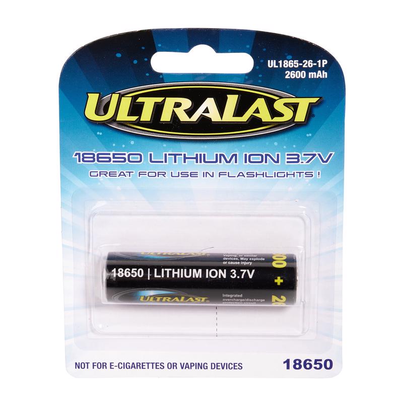 DANTONA INDUSTRIES INC, Ultralast Lithium Ion 18650 3.7 V 2600 Ah Rechargeable Battery UL1865-26-1P 1 pk