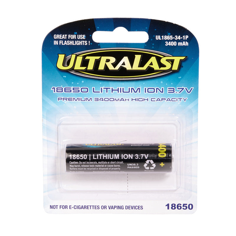 DANTONA INDUSTRIES INC, Ultralast Lithium Ion 18650 3.7 V 3400 Ah Rechargeable Battery 1 pk