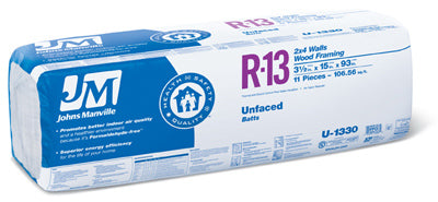 Johns Manville, Un-Faced Kraft Batt Insulation, R13, 106.5-Sq. Ft. Bag